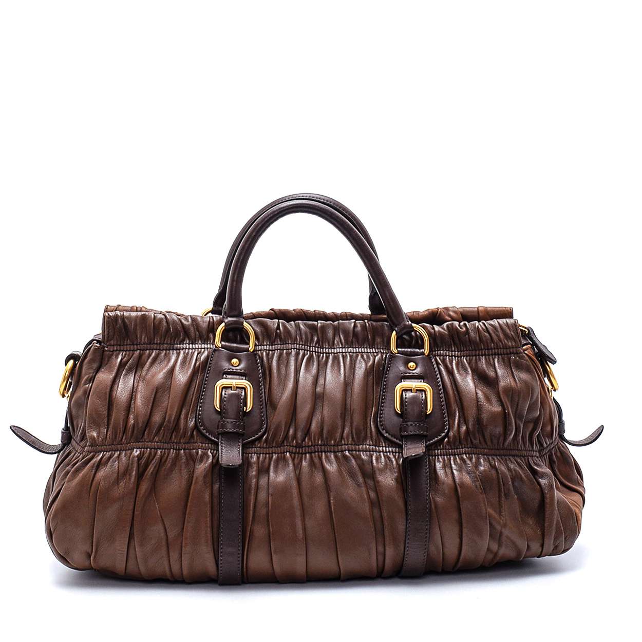 Prada - Brown  Gaufree Leather Tophandle Bag